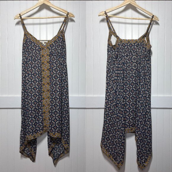 Daniel Rainn Navy Blue Floral Print Tunic Top Dress Asymmetrical Bandana Hem - Picture 1 of 12